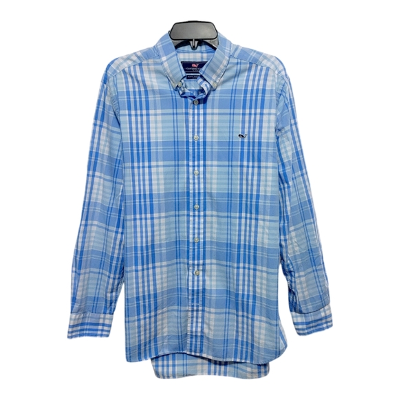 Vineyard Vines Blue Plaid Slim Fit Whale Button Down Shirt Men's Size Large - Picture 4 of 14